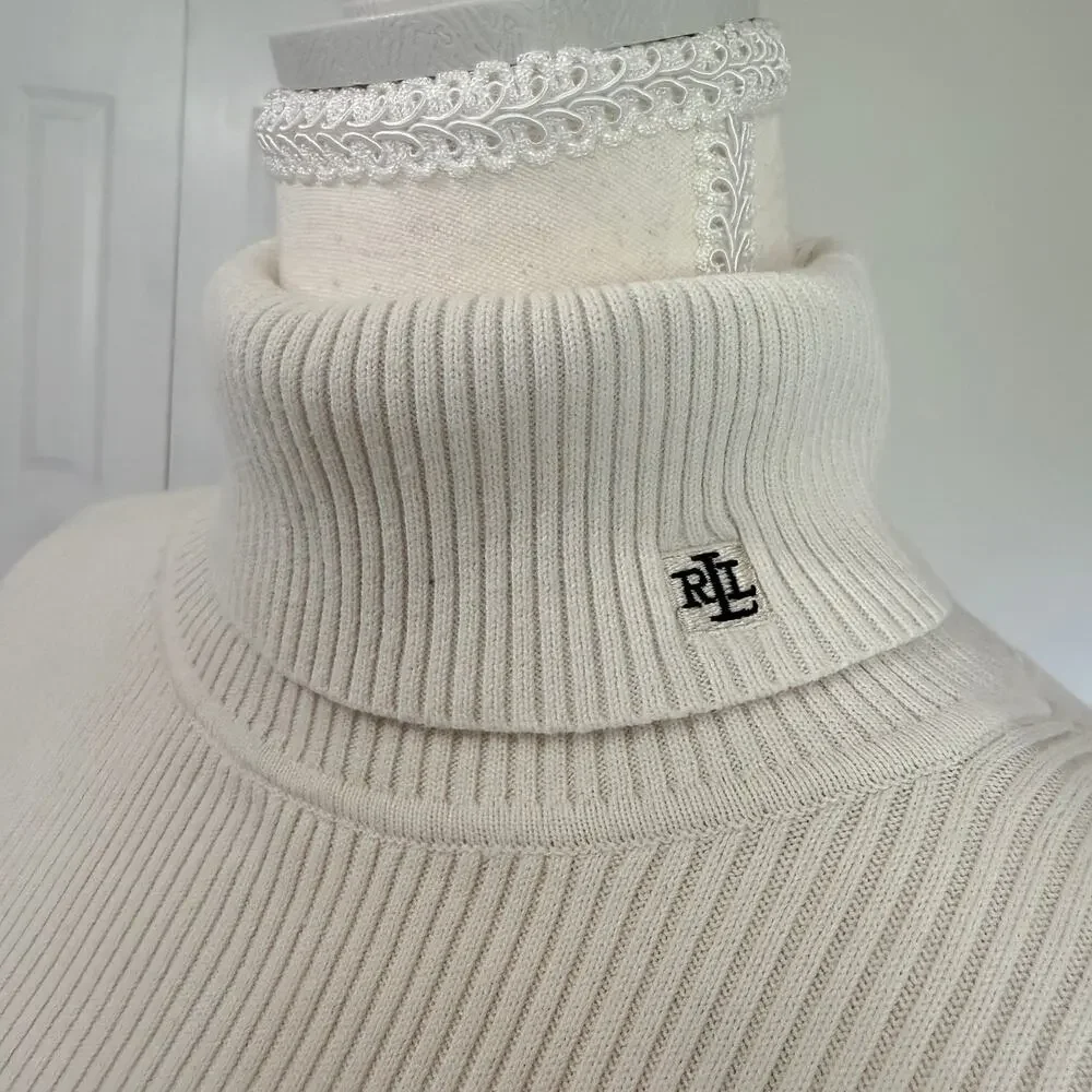 Vintage Lauren Ralph Lauren Colorblock Turtleneck Sweater Black White RLL Large